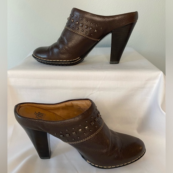 Sofft brown leather studded heeled mule size 7.5. Very gently used. - Picture 3 of 16